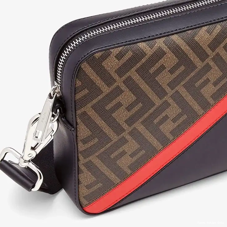 Affordable Fendi Compact Brown FF Motif In Case Fabric Red Camera 0312