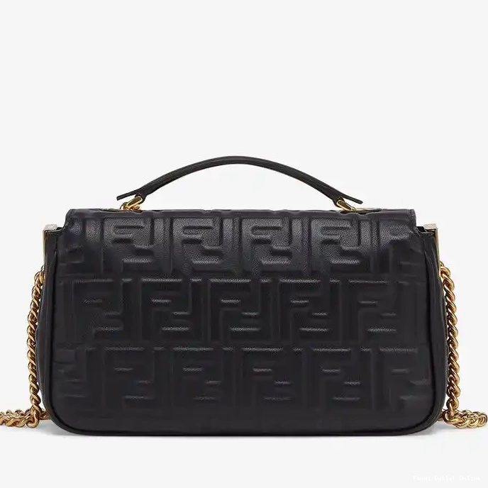 Affordable FF Midi Leather Fendi Black Nappa Chain Baguette In Motif Bag 0304