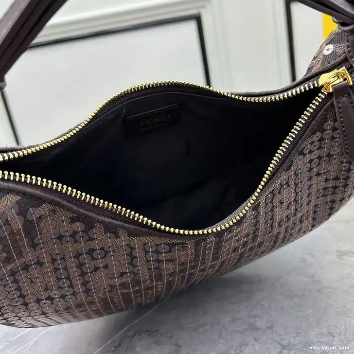 Cheap Brown Hobo In Fendi FF Motif Fendigraphy with Small Sequins Fabric Bag 0319