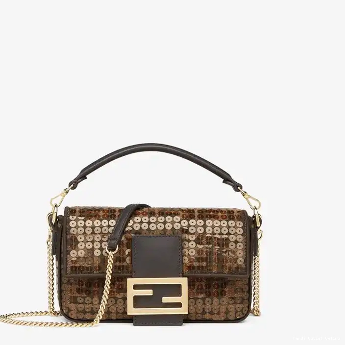 Affordable Motif Bag Fendi with Fabric Baguette Mini In FF Brown Sequins 0304