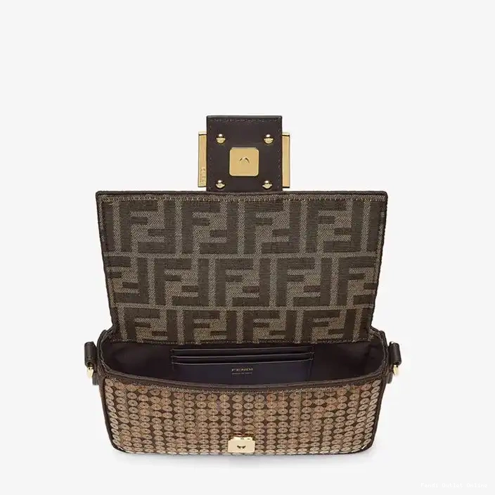 Affordable Motif Bag Fendi with Fabric Baguette Mini In FF Brown Sequins 0304