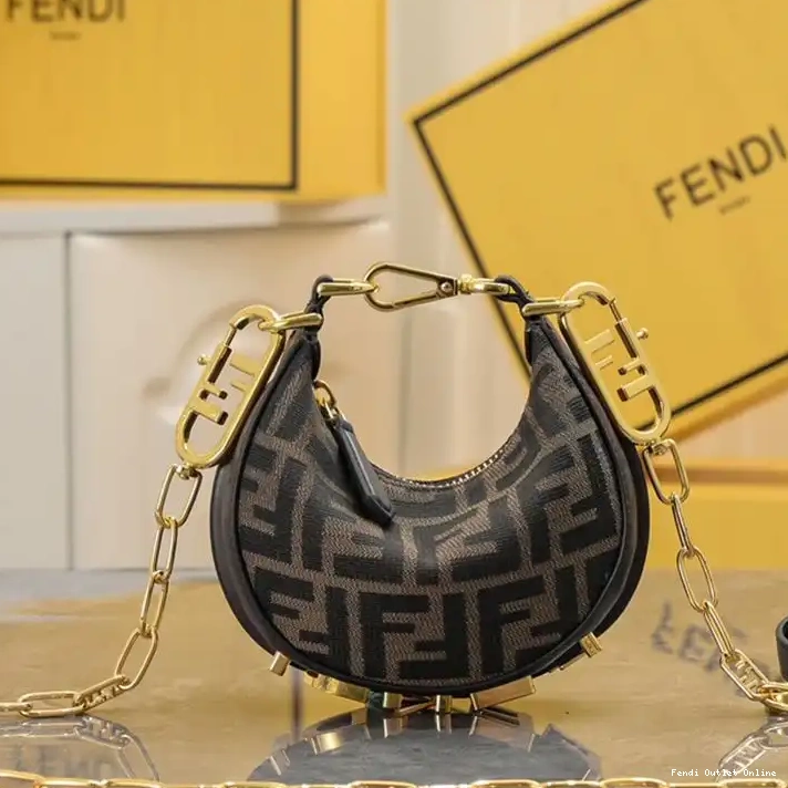 Affordable Nano FF Fendigraphy Motif In Fendi Bag Fabric Brown Hobo 0304