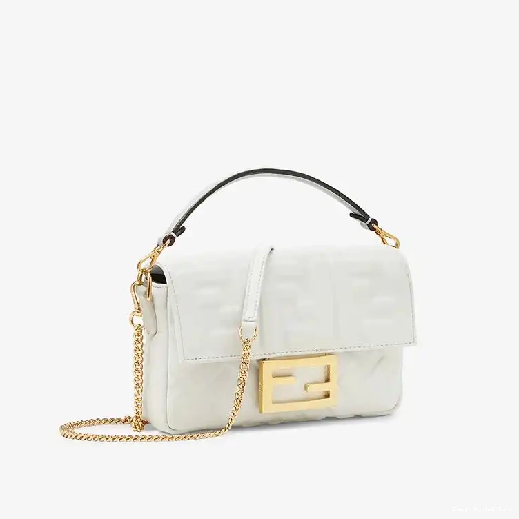 Affordable In White Motif FF Mini Leather Baguette Bag Nappa Fendi 0312