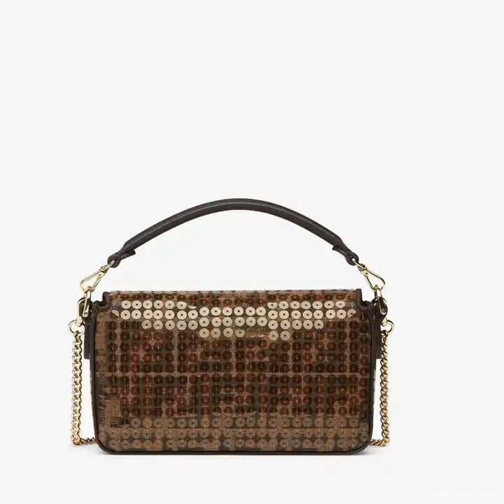 Affordable Motif Bag Fendi with Fabric Baguette Mini In FF Brown Sequins 0304