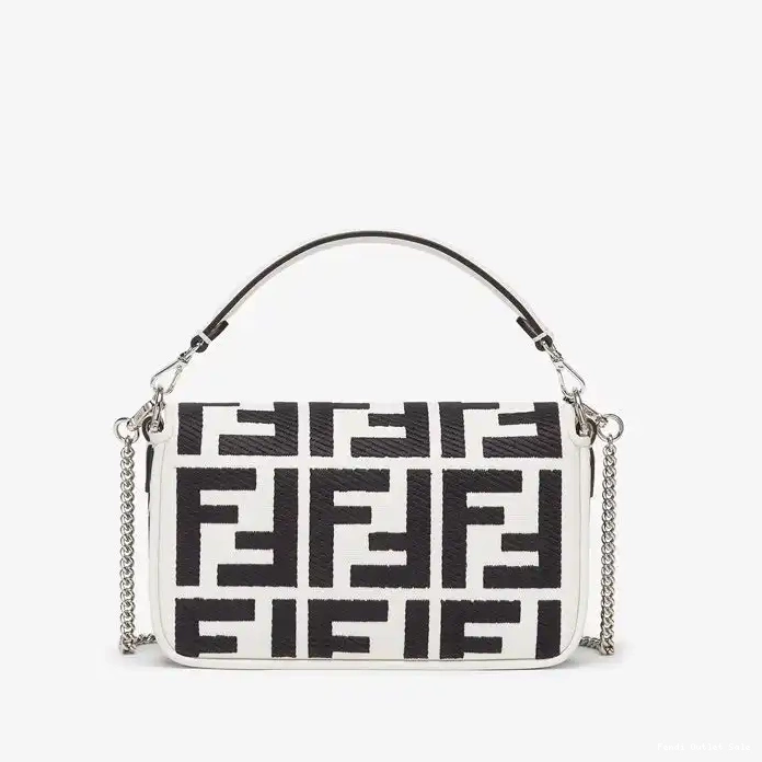 Affordable FF White Motif Bag In Canvas Baguette Black Mini Fendi 0311