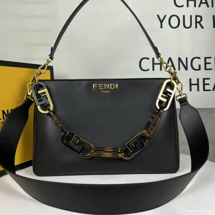 Cheap In Zip Fendi Black Shoulder Calf Leather Bag O'Lock 0303