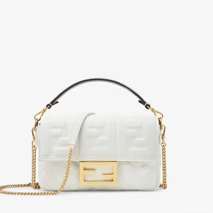 In Bag Leather Baguette Fendi Mini FF Nappa White Motif 0304