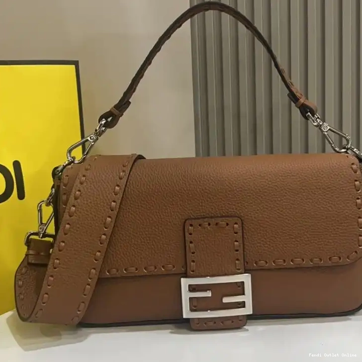 Affordable Selleria In Leather Cuoio Fendi Bag Baguette Medium Brown Romano 0304