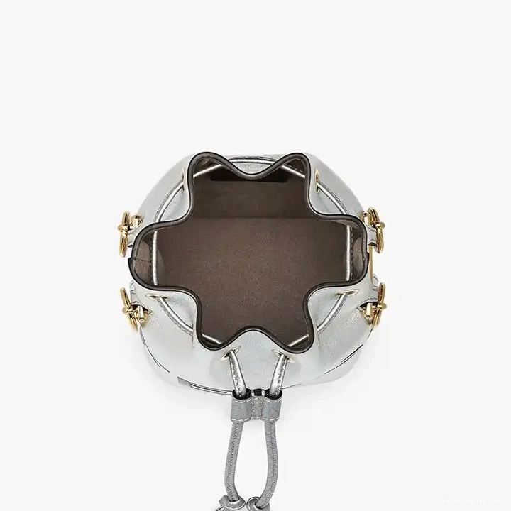 Cheap Silver Leather In Fendi Mon Logo Bag Tresor Calf Bucket Mini ROMA 0318