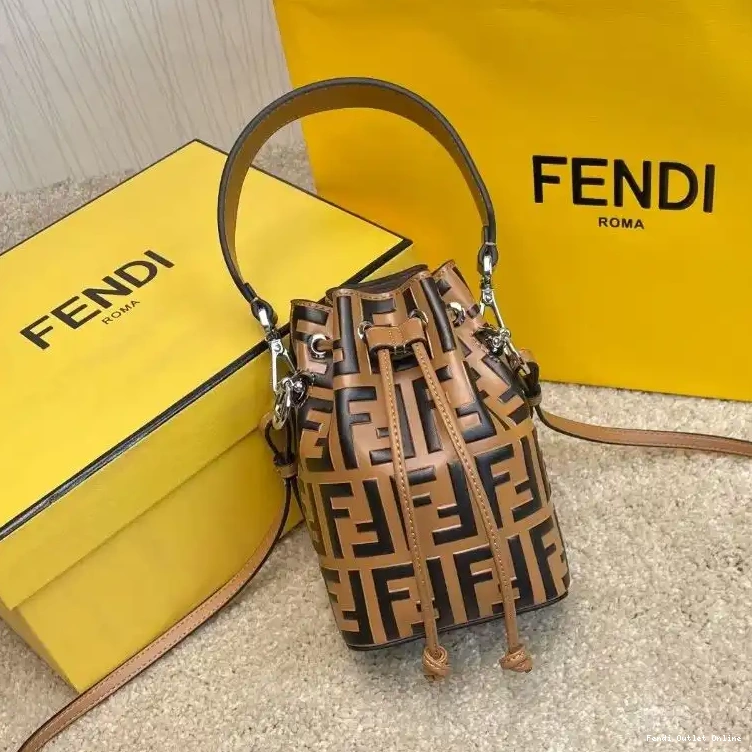 Affordable Bag Mini Mon Leather FF In Khaki Fendi Bucket Tresor Motif Calf 0305