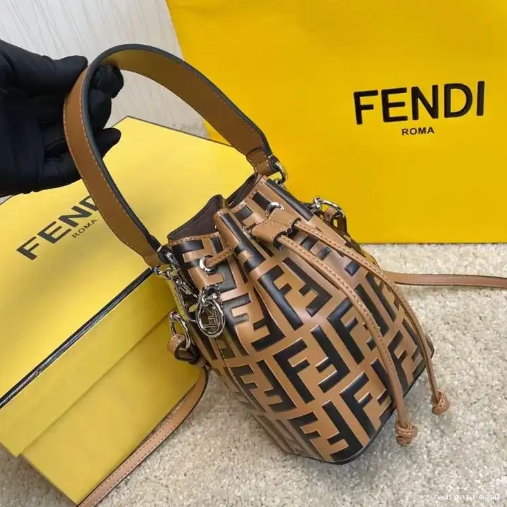 Affordable Bag Mini Mon Leather FF In Khaki Fendi Bucket Tresor Motif Calf 0305