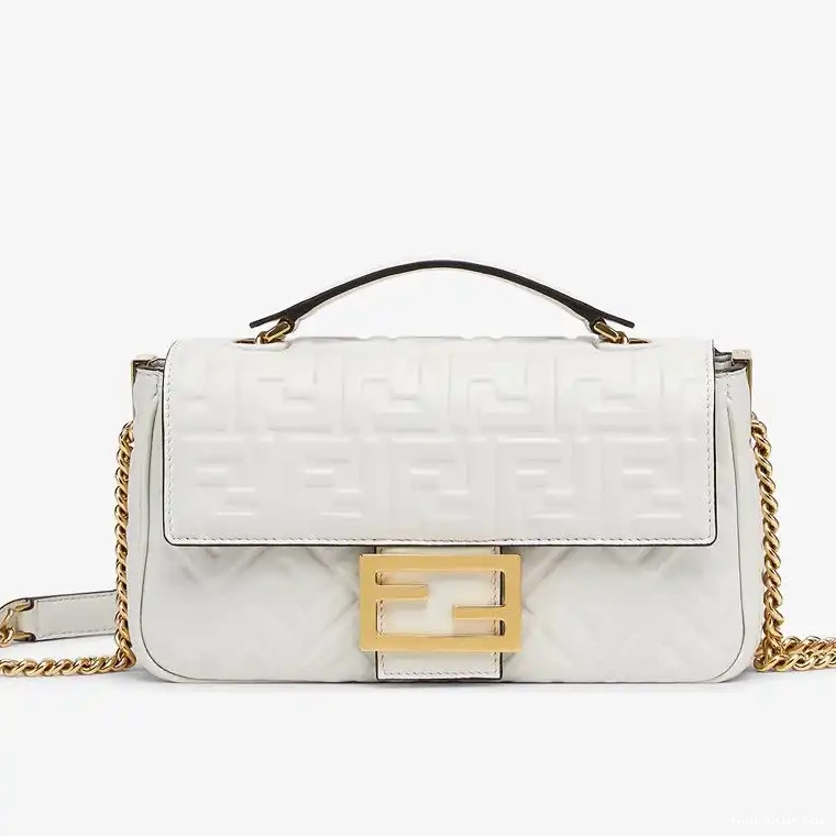 Cheap Nappa Midi In FF Baguette Leather Chain Fendi White Bag Motif 0305