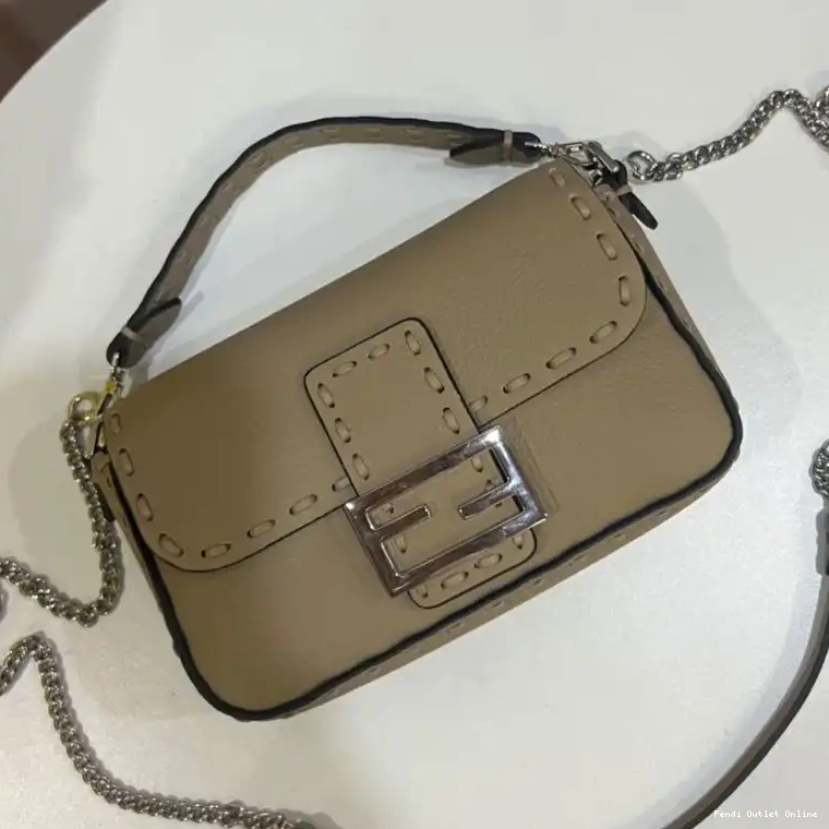 Affordable Bag Romano Fendi Khaki Leather Cuoio Baguette Mini Selleria In 0304