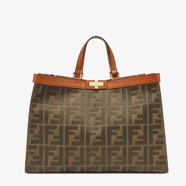 FF X-Tote Canvas Fendi Medium In Peekaboo Motif Coffee 0309