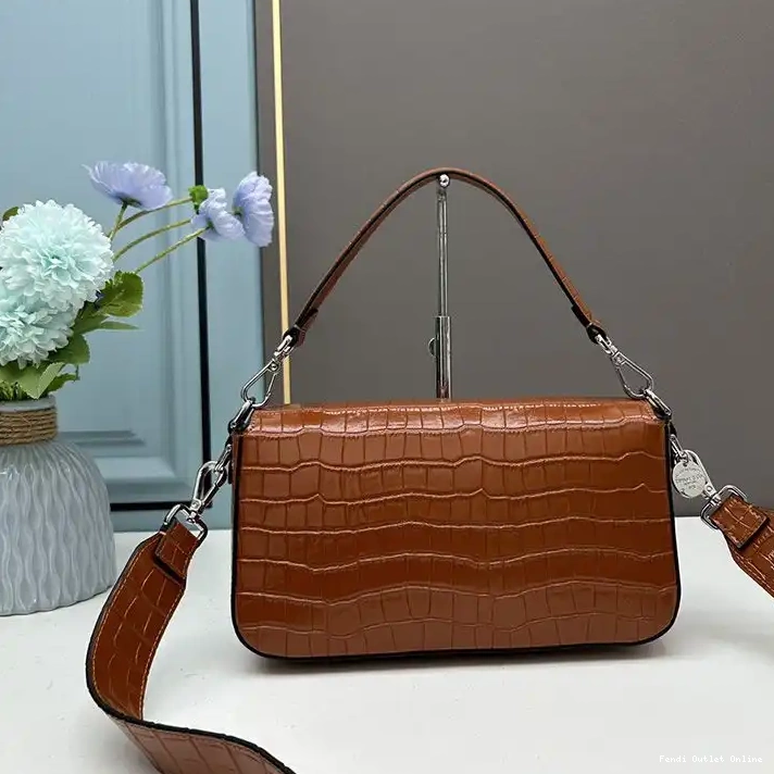 Affordable Leather Medium Brown Baguette Fendi Re-Edition In Bag Crocodile 0304