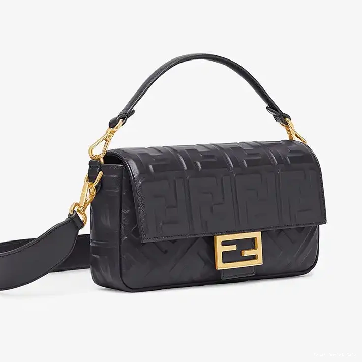 Affordable FF Nappa Leather Black Bag Motif Baguette Fendi Medium In 0311