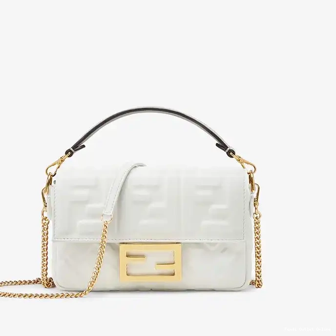 Fendi Leather Baguette Nappa Motif Bag Mini FF White In 0314