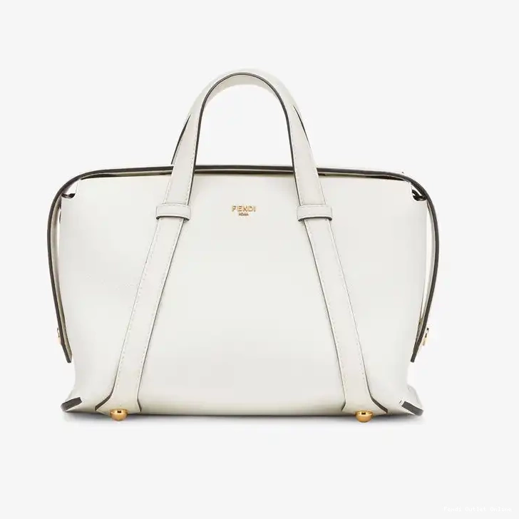 Fendi Leather Medium Bag Boston Grained White In 365 0314