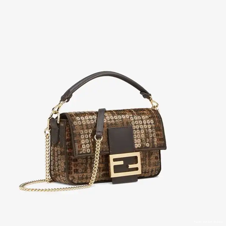 Cheap Baguette with In Mini FF Fabric Sequins Brown Bag Fendi Motif 0318