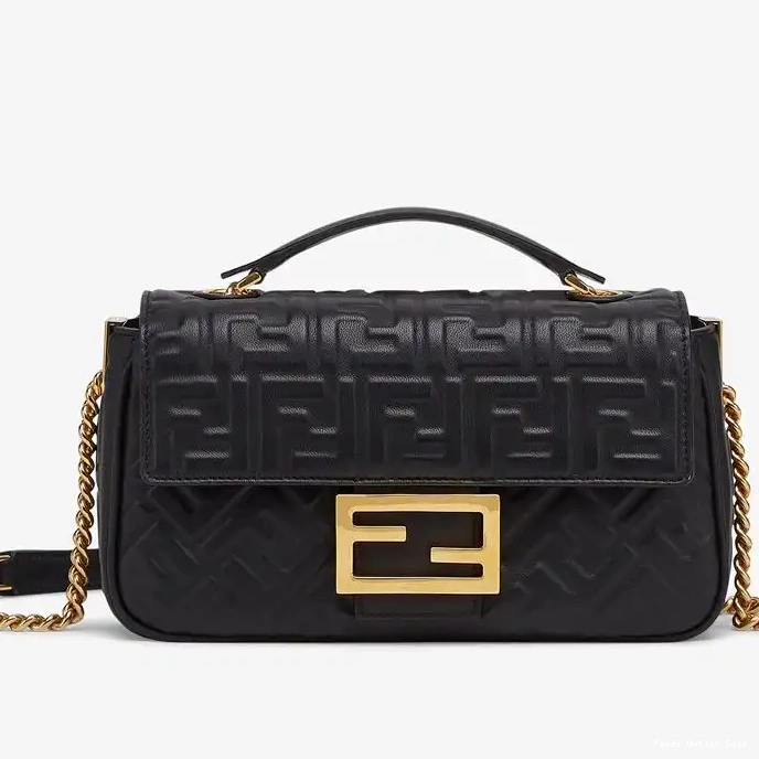 Affordable Midi Bag Motif Black FF Fendi Chain In Leather Nappa Baguette 0311