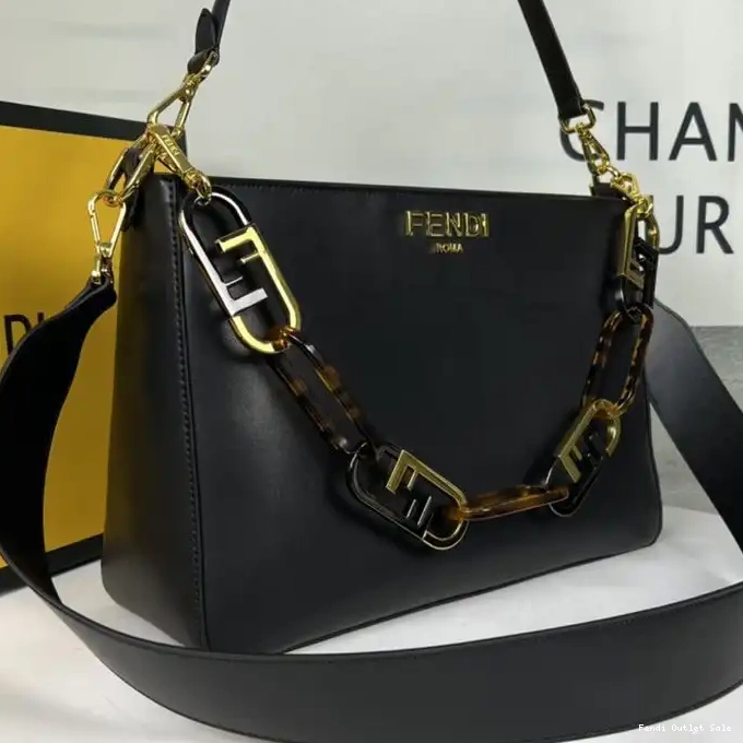 Cheap In Zip Fendi Black Shoulder Calf Leather Bag O'Lock 0303