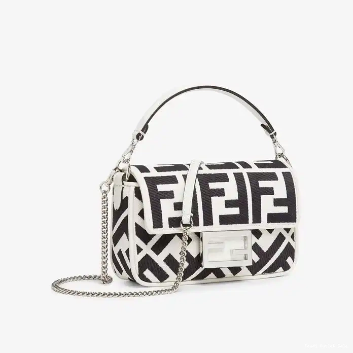 Affordable FF White Motif Bag In Canvas Baguette Black Mini Fendi 0311