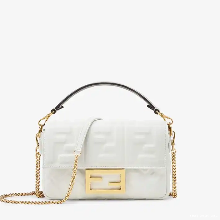 In White Motif FF Mini Leather Baguette Bag Nappa Fendi 0312