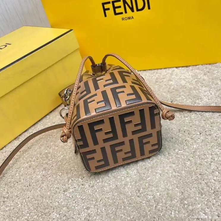 Affordable Bag Mini Mon Leather FF In Khaki Fendi Bucket Tresor Motif Calf 0305