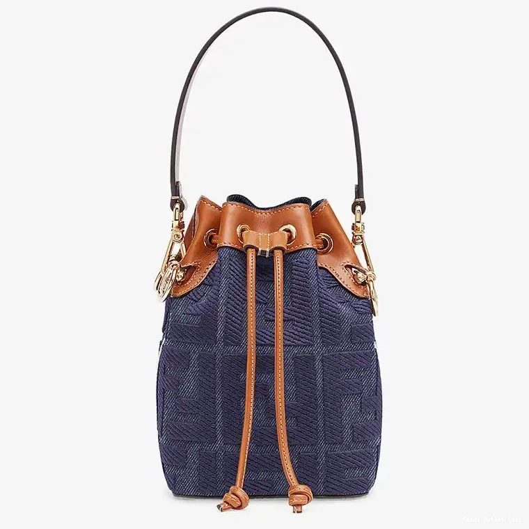 Affordable Bucket Fendi Mini Canvas Mon Tresor Motif Bag In Blue FF 0307