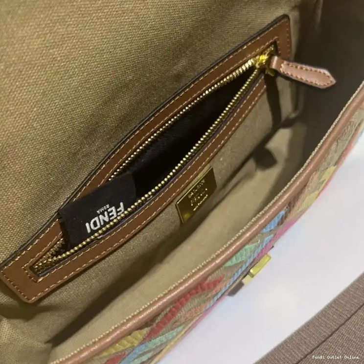 Affordable Multi Motif Baguette Canvas Beige In Medium FF Fendi Bag 0322