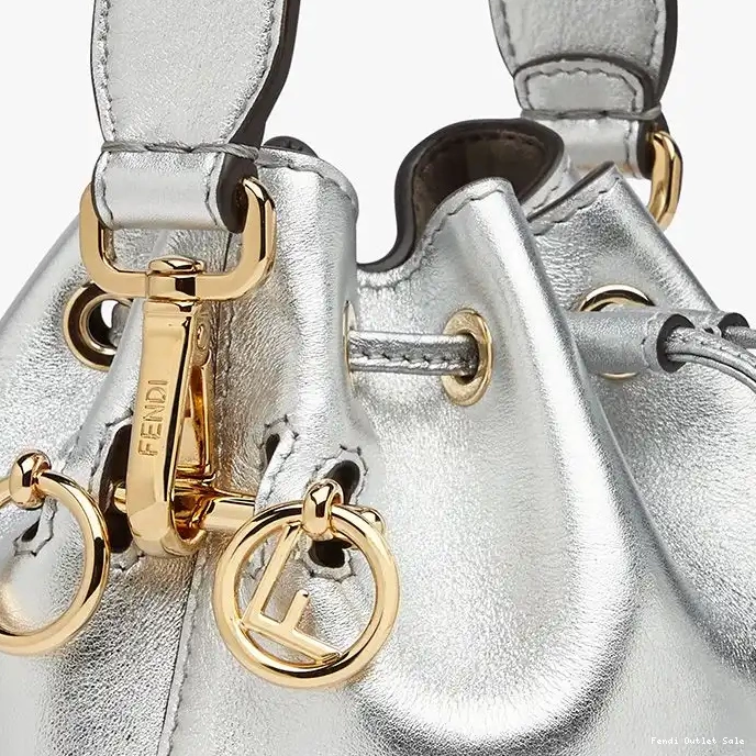 Cheap Silver Leather In Fendi Mon Logo Bag Tresor Calf Bucket Mini ROMA 0318