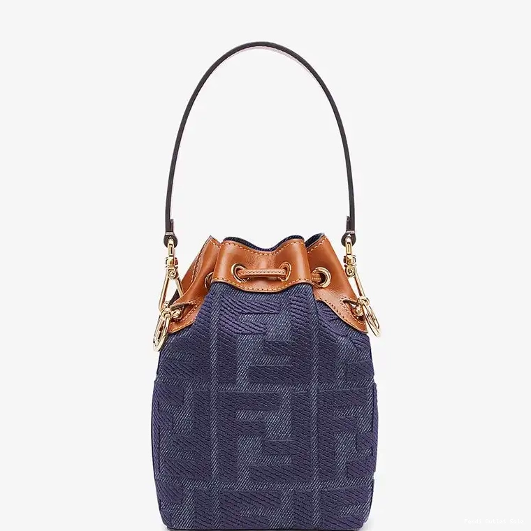 Affordable Bucket Fendi Mini Canvas Mon Tresor Motif Bag In Blue FF 0307