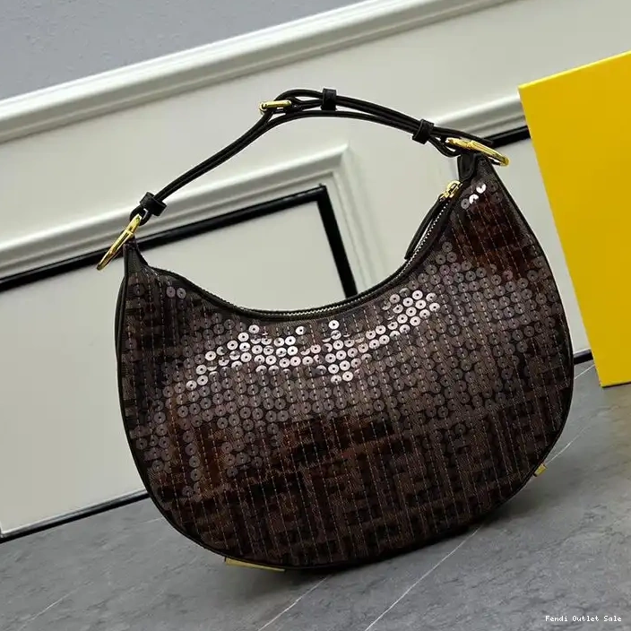 Brown Hobo In Fendi FF Motif Fendigraphy with Small Sequins Fabric Bag 0319