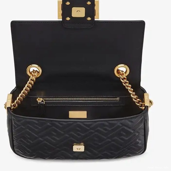 Affordable Midi Bag Motif Black FF Fendi Chain In Leather Nappa Baguette 0311