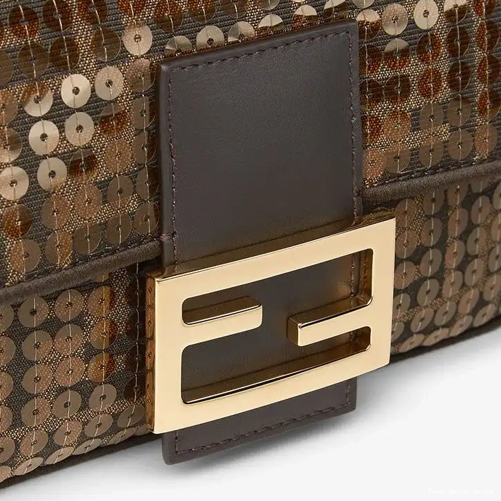 Cheap Baguette with In Mini FF Fabric Sequins Brown Bag Fendi Motif 0318