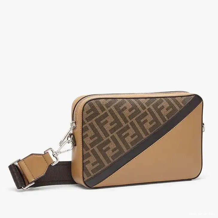 Affordable Camera Motif In Black Fabric FF Case Brown Fendi Compact 0311