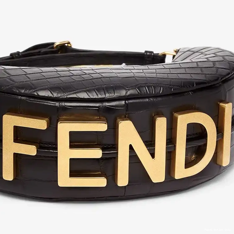 Affordable Fendigraphy Fendi In Hobo Crocodile Leather Black Bag Small 0308